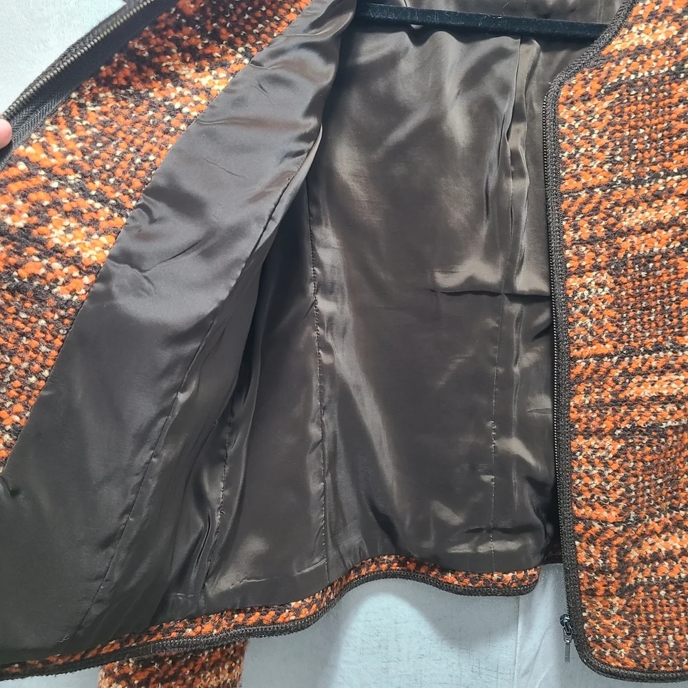 Talbots Tweed Orange Black Wool Blend Women's Jacket 12P‎ Career Preppy